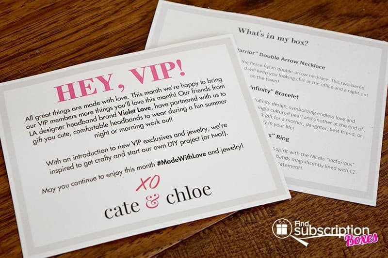 Cate & Chloe August 2016 VIP Box Review - Product Cards